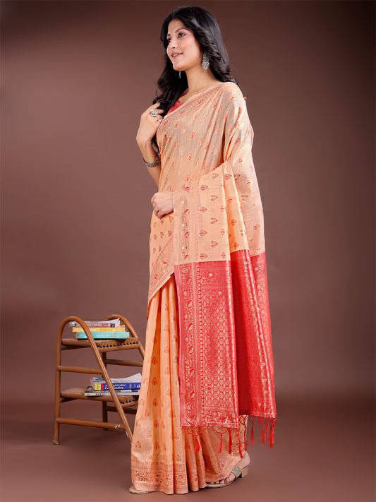 Astita Elegant Orange Cotton Saree with Contrast Pallu – Perfect Blend of Tradition & Comfort