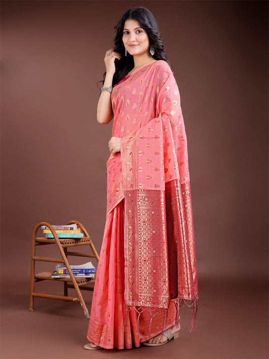 Astita Elegant Peach Cotton Saree with Contrast Pallu – Perfect Blend of Tradition & Comfort