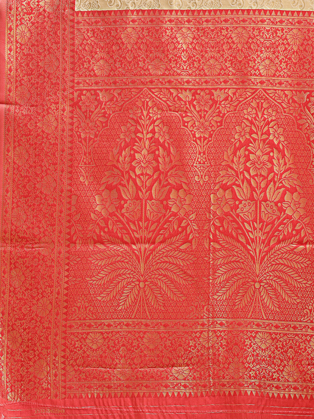 Astita Graceful Cream and Red Silk Saree – Traditional Elegance with Royal Charm