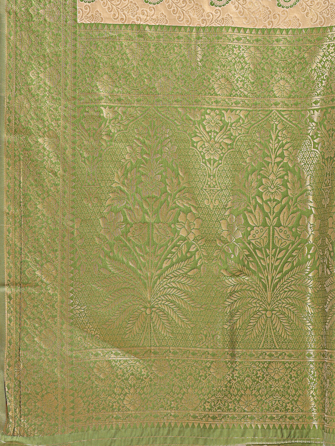 Astita Graceful Cream and Light Green Silk Saree – Traditional Elegance with Royal Charm