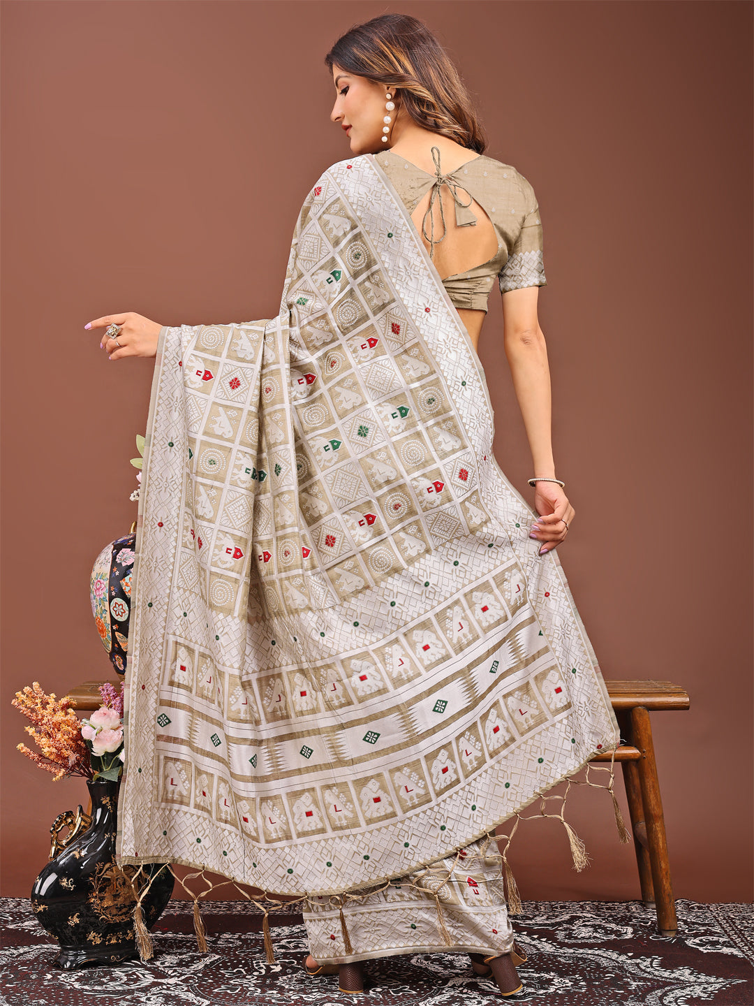 Astita Threads of Tradition: Beige Linen Cotton Saree Woven with Stories of Grace & Heritage