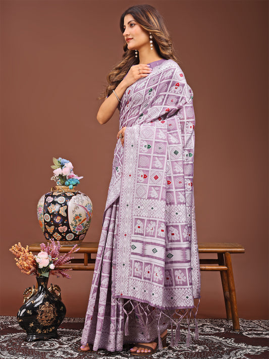 Astita Threads of Tradition: Purple Linen Cotton Saree Woven with Stories of Grace & Heritage