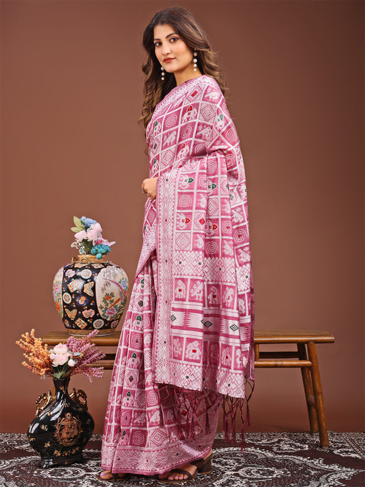 Astita Threads of Tradition: Pink Linen Cotton Saree Woven with Stories of Grace & Heritage