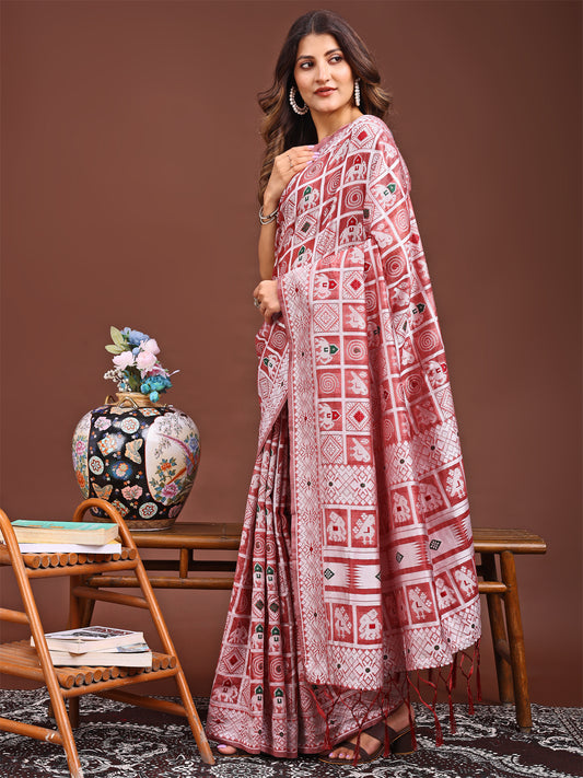 Astita Threads of Tradition: Peach Linen Cotton Saree Woven with Stories of Grace & Heritage