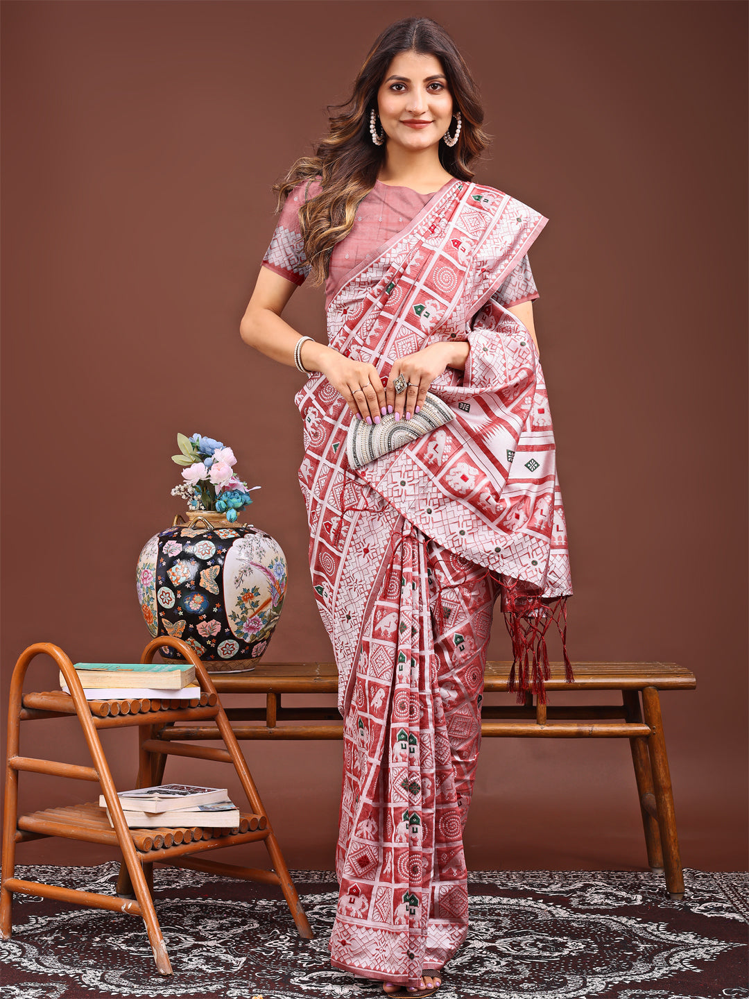 Astita Threads of Tradition: Peach Linen Cotton Saree Woven with Stories of Grace & Heritage