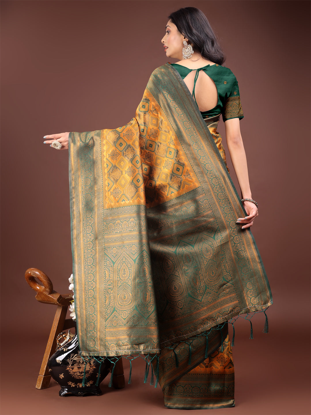 Astita Majestic Red & Yellow Silk Saree with Rich Woven Pallu – A Regal Touch for Special Moments