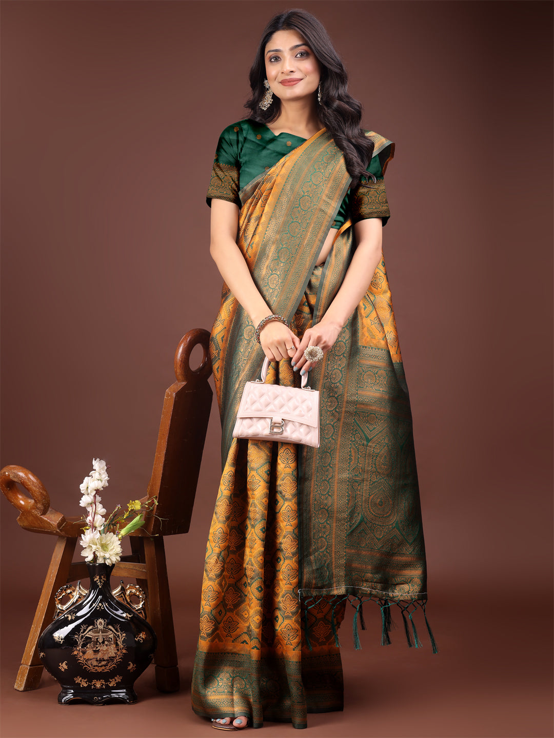 Astita Majestic Red & Yellow Silk Saree with Rich Woven Pallu – A Regal Touch for Special Moments