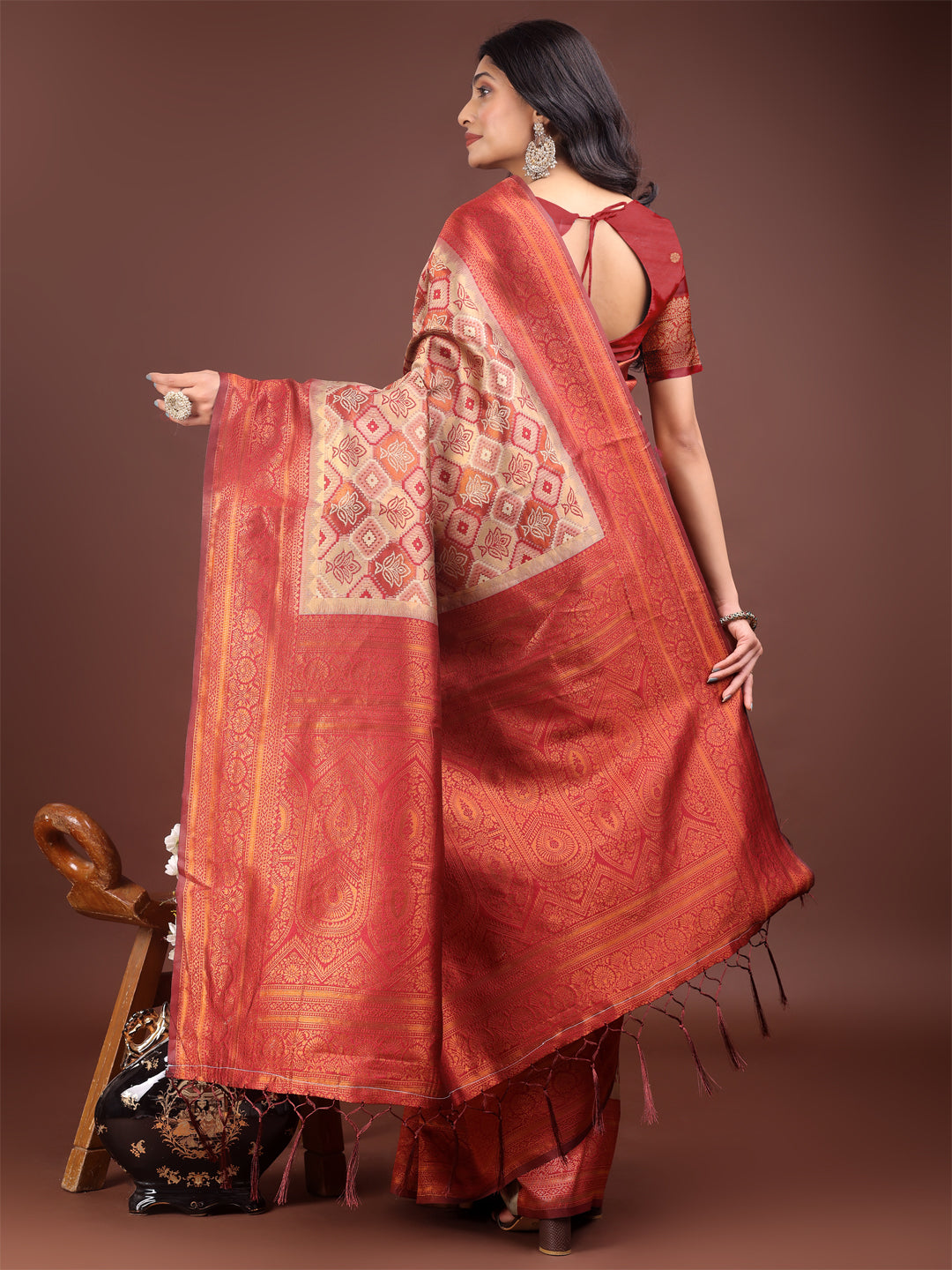 Astita Majestic Red & Cream Silk Saree with Rich Woven Pallu – A Regal Touch for Special Moments
