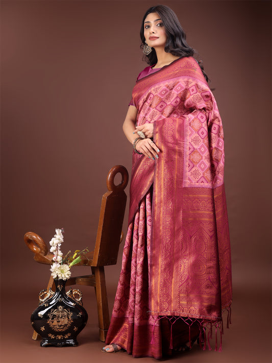 Astita Majestic Red & Light Pink Silk Saree with Rich Woven Pallu – A Regal Touch for Special Moments