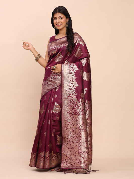 Astita Purple Banarasi Silk Saree with Rich Zari Weaving Border and Pallu for Wedding and Festive Wear