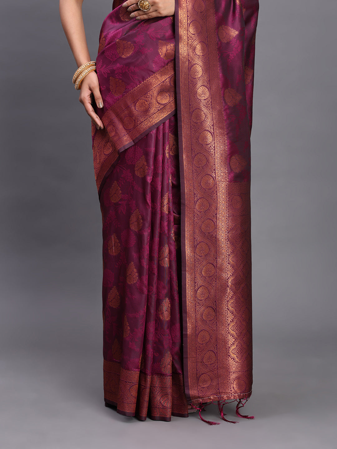 Astita Purple Banarasi Silk Saree with Copper Zari Woven Pallu & Feather Butta – Wedding & Festive Wear