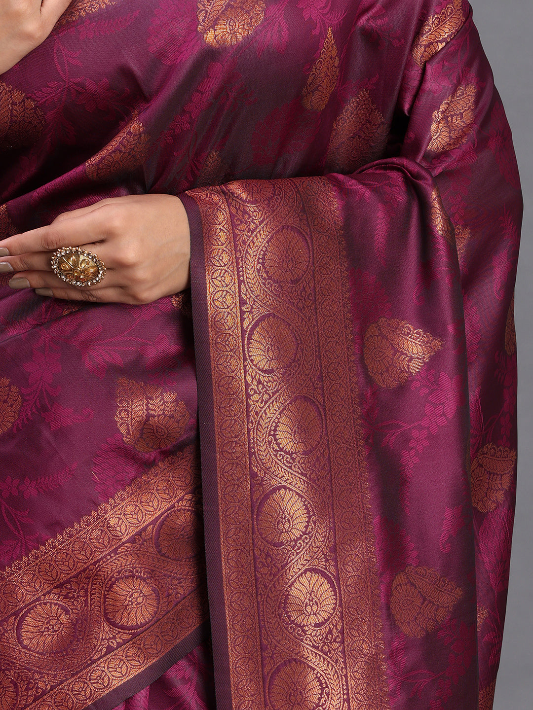 Astita Purple Banarasi Silk Saree with Copper Zari Woven Pallu & Feather Butta – Wedding & Festive Wear