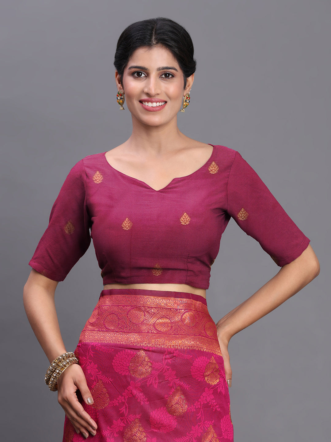 Astita Pink Banarasi Silk Saree with Copper Zari Woven Pallu & Feather Butta – Wedding & Festive Wear
