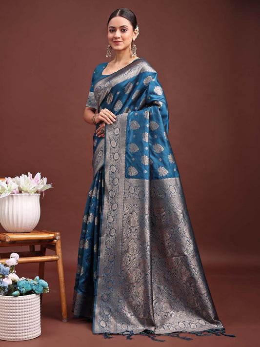 Astita Royal Blue Banarasi Silk Saree with Zari Weaving – A Timeless Tale of Elegance
