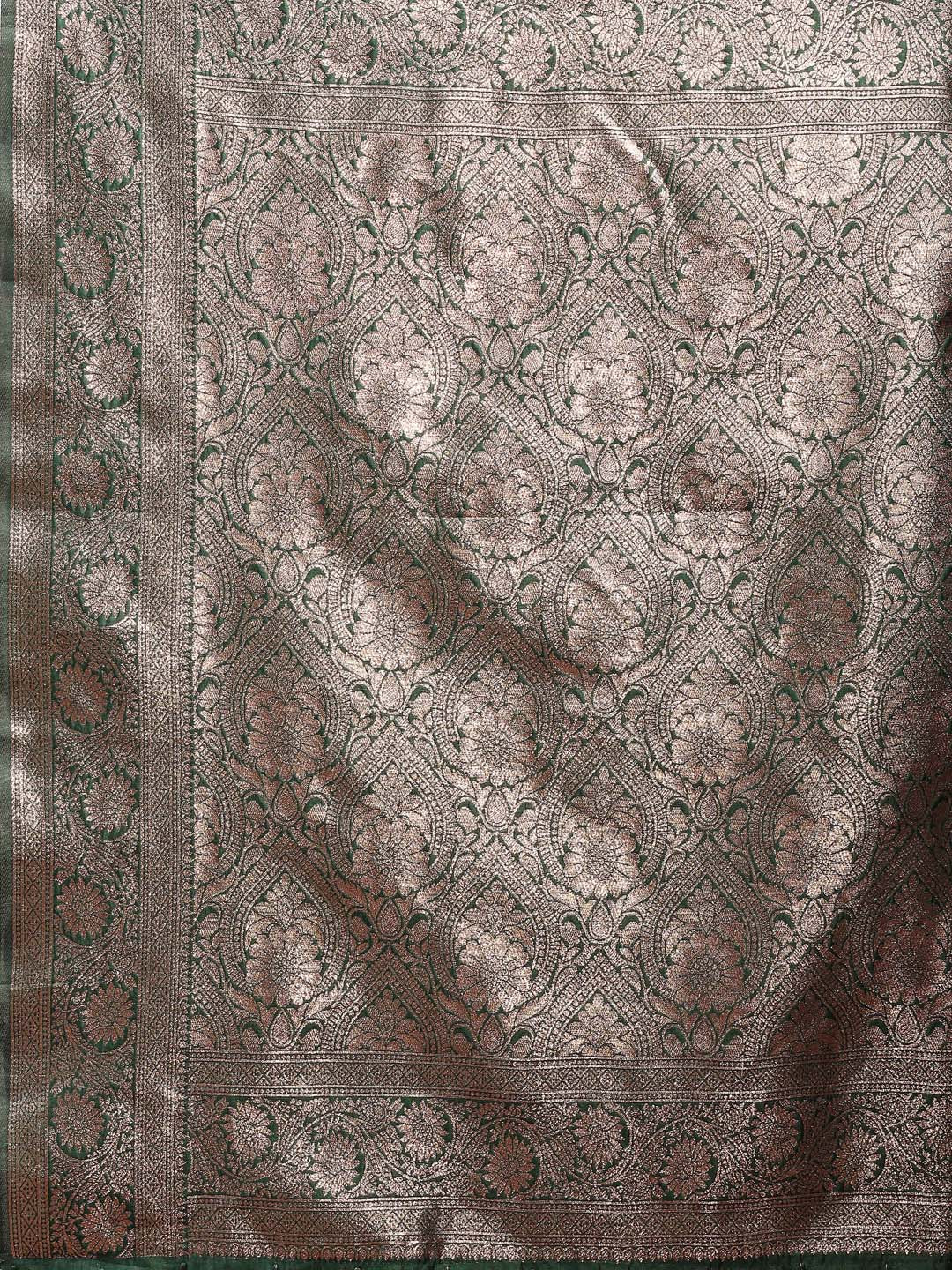 Astita Dark Green Banarasi Silk Saree with Zari Weaving β A Timeless Tale of Elegance