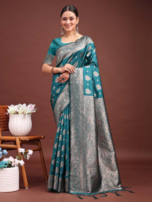 Astita Sea Green Banarasi Silk Saree with Zari Weaving – A Timeless Tale of Elegance