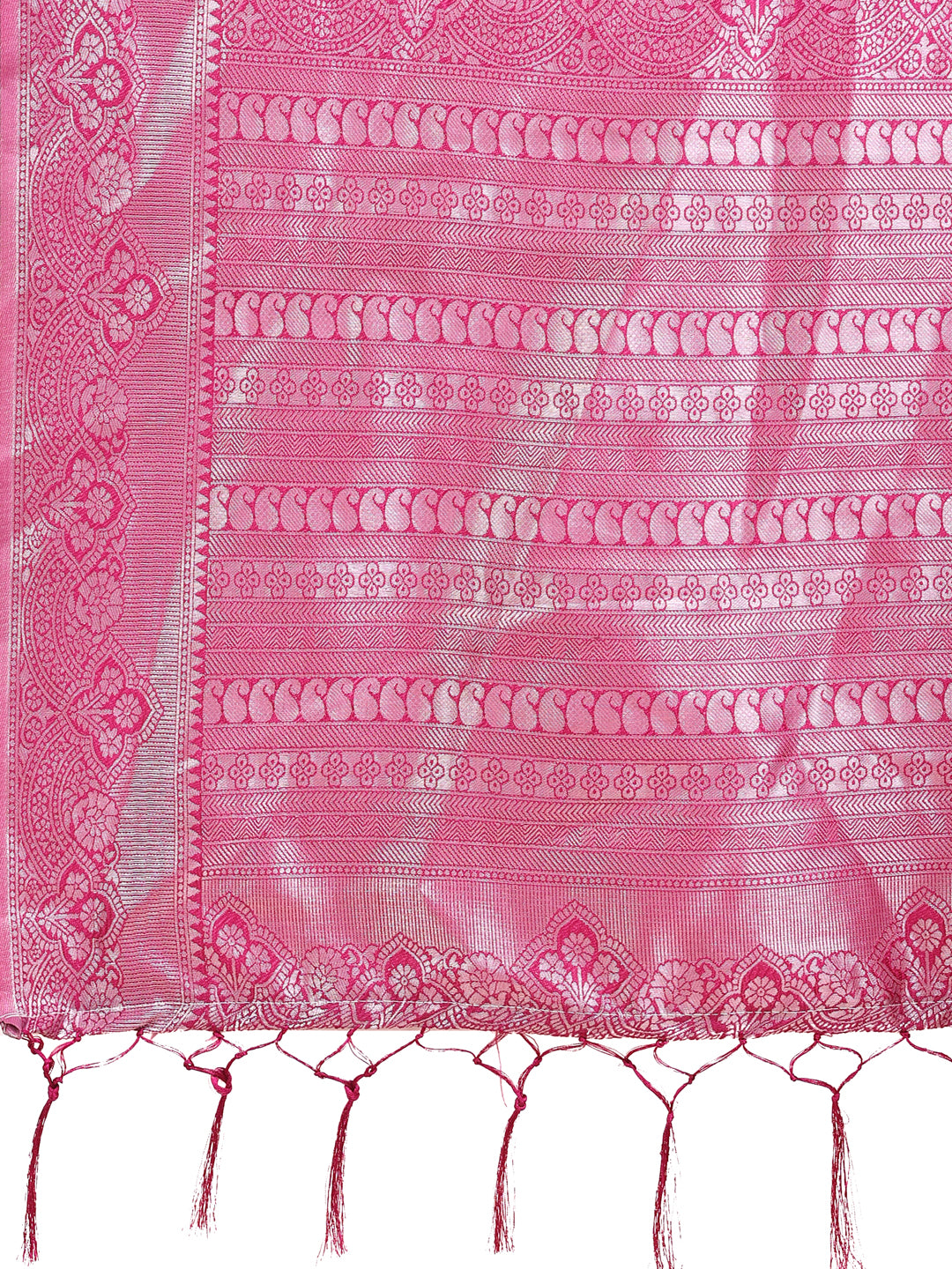 Graceful Light & Dark Pink Silk Saree with Rich Woven Border & Paisley Pallu