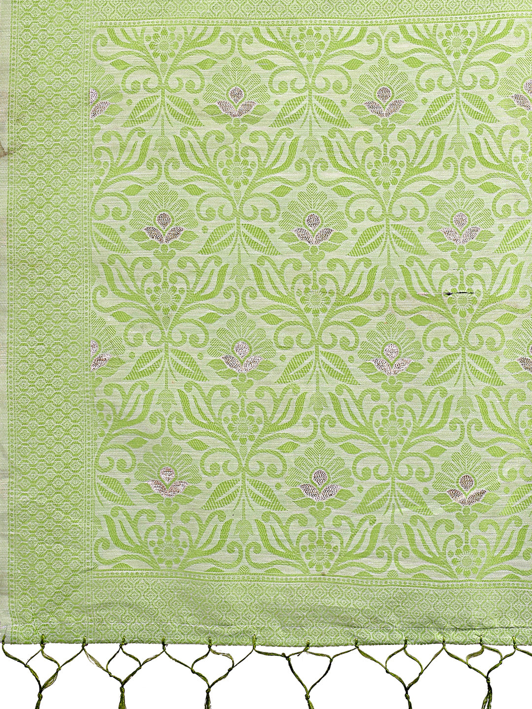 Astita Light Green Lichi Silk Saree with Floral Weaving & Tassel Pallu – Elegant Festive & Party Wear Saree