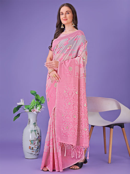 Astita Light Pink Lichi Silk Saree with Floral Weaving & Tassel Pallu – Elegant Festive & Party Wear Saree