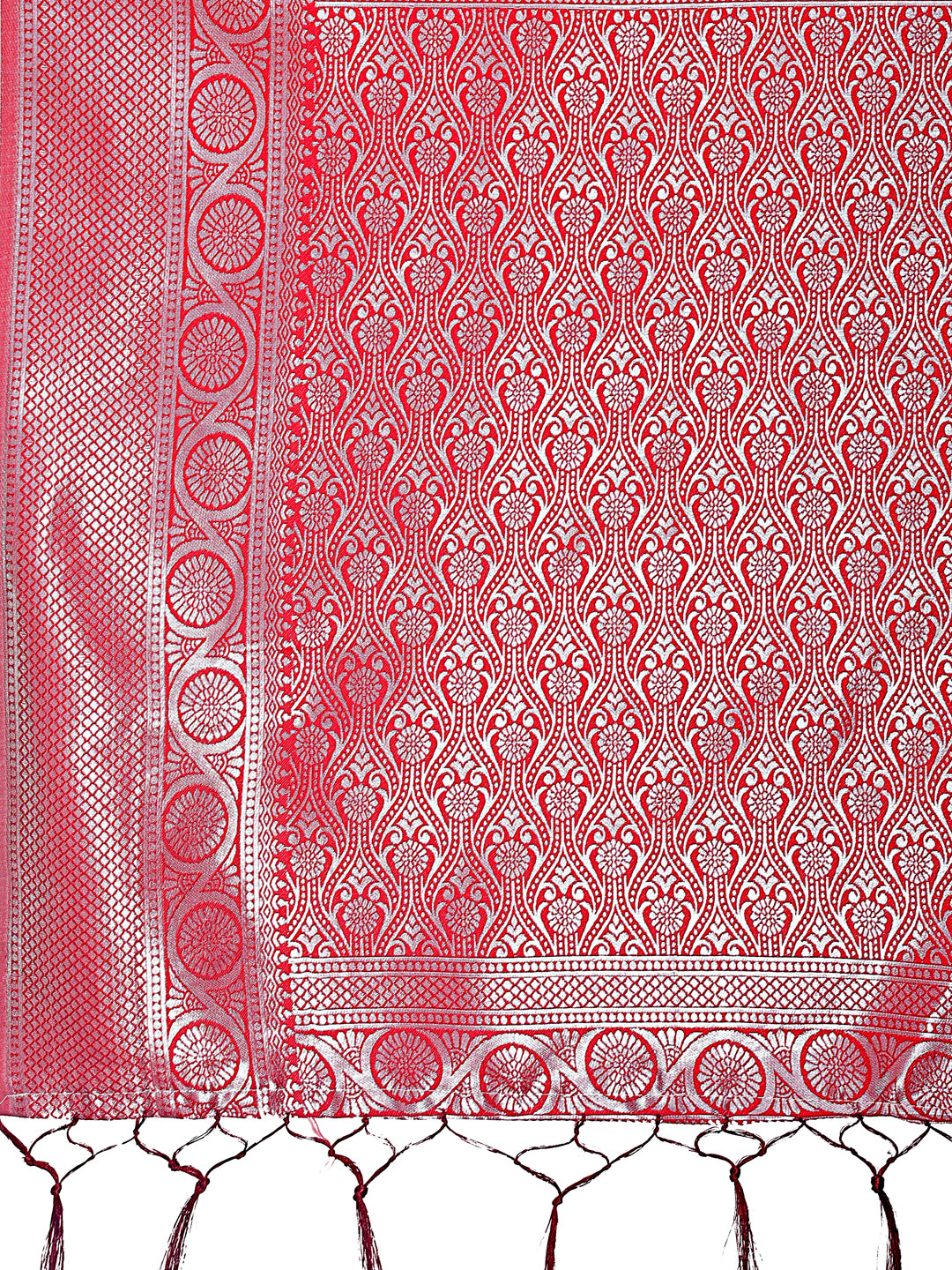 Astita Graceful Orange & Maroon Banarasi Silk Saree with Rich Zari Woven Border – Traditional Elegance for Celebrations
