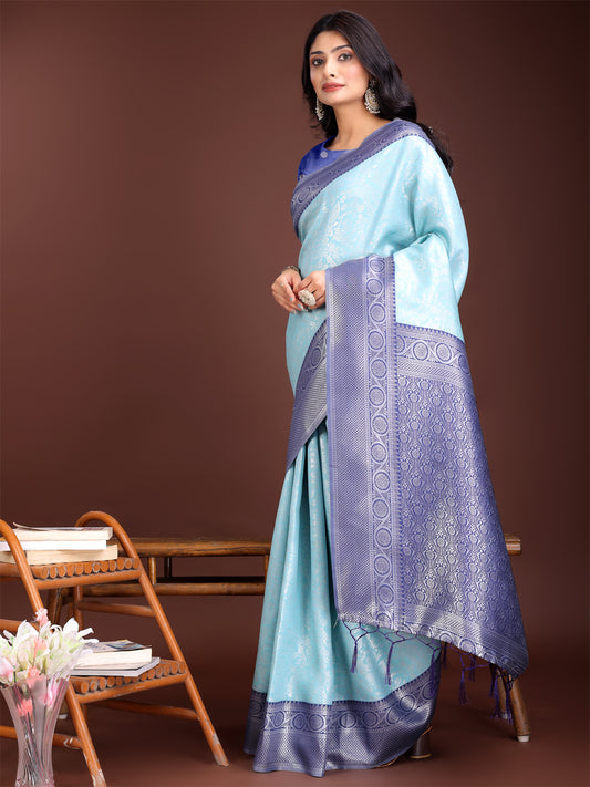 Astita Graceful Teal & Blue Banarasi Silk Saree with Rich Zari Woven Border – Traditional Elegance for Celebrations