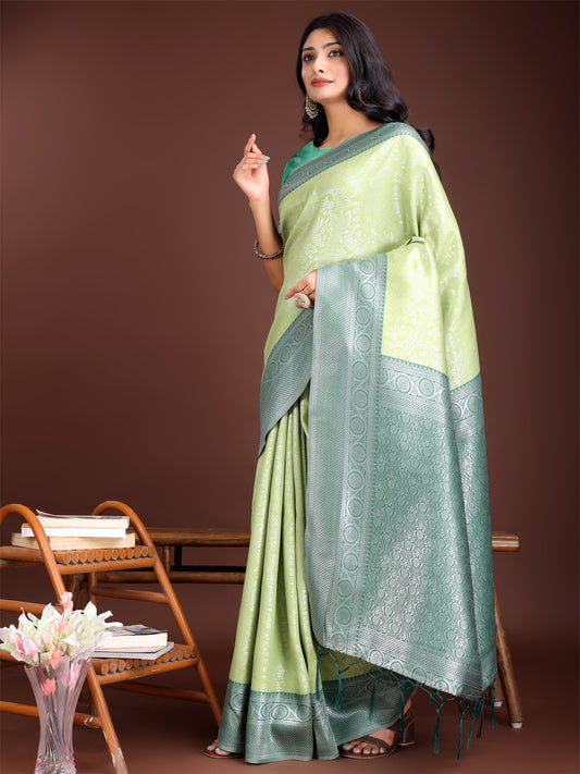 Astita Graceful Light Green & Green Banarasi Silk Saree with Rich Zari Woven Border – Traditional Elegance for Celebrations