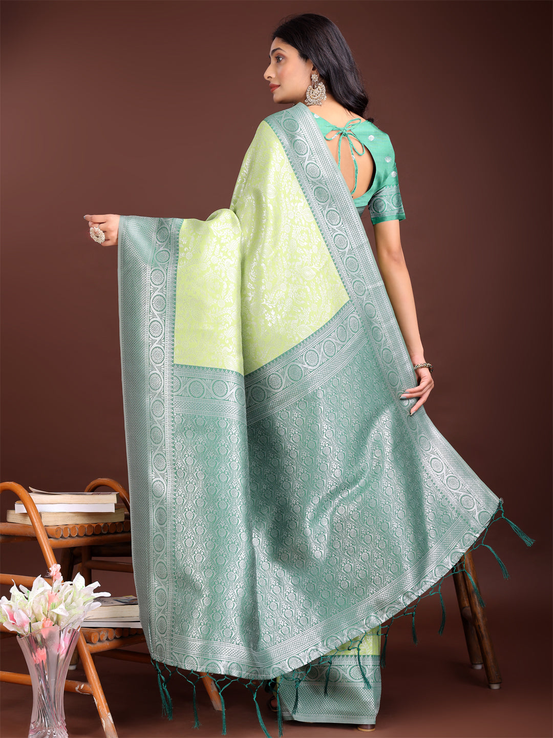 Astita Graceful Light Green & Green Banarasi Silk Saree with Rich Zari Woven Border – Traditional Elegance for Celebrations