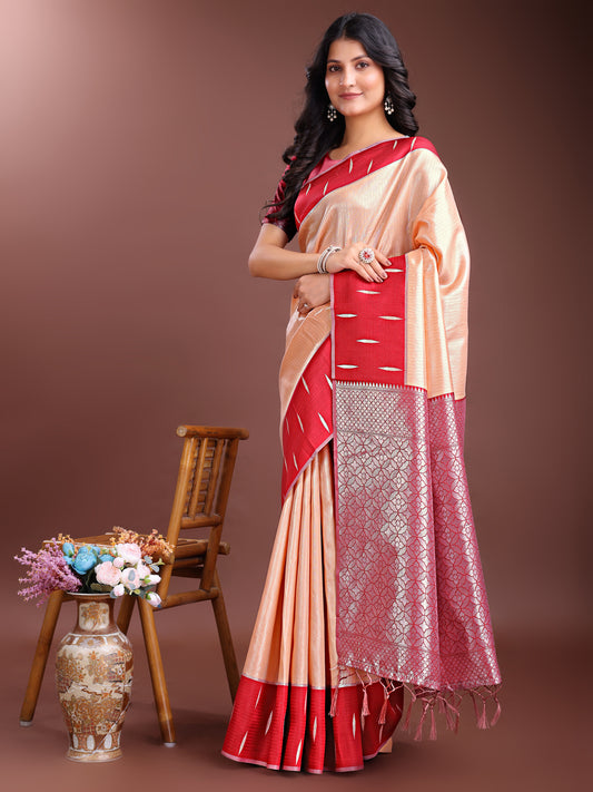 Astita Orange & Maroon Lichi Silk Saree with Rich Zari Pallu & Tassels – Soft Festive Wear Saree for Women