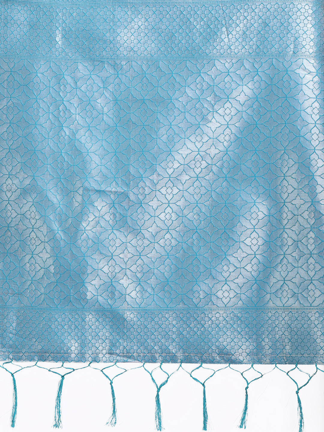 Astita Yellow & Sky Blue Lichi Silk Saree with Rich Zari Pallu & Tassels – Soft Festive Wear Saree for Women