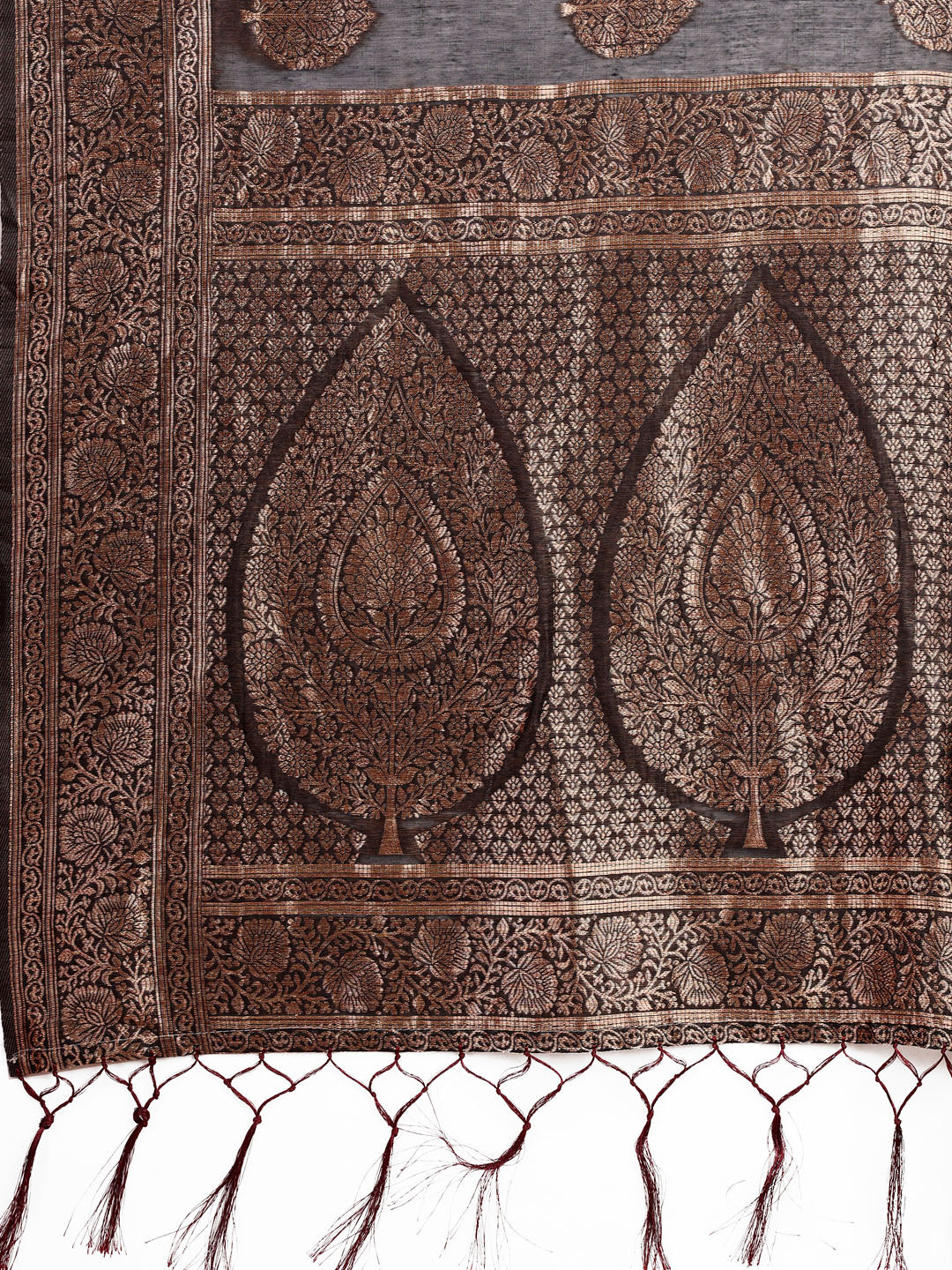 Astita Elegant Black Banarasi Cotton Saree with Zari Leaf Motifs and Rich Pallu – Traditional Indian Saree for Festive & Wedding Wear