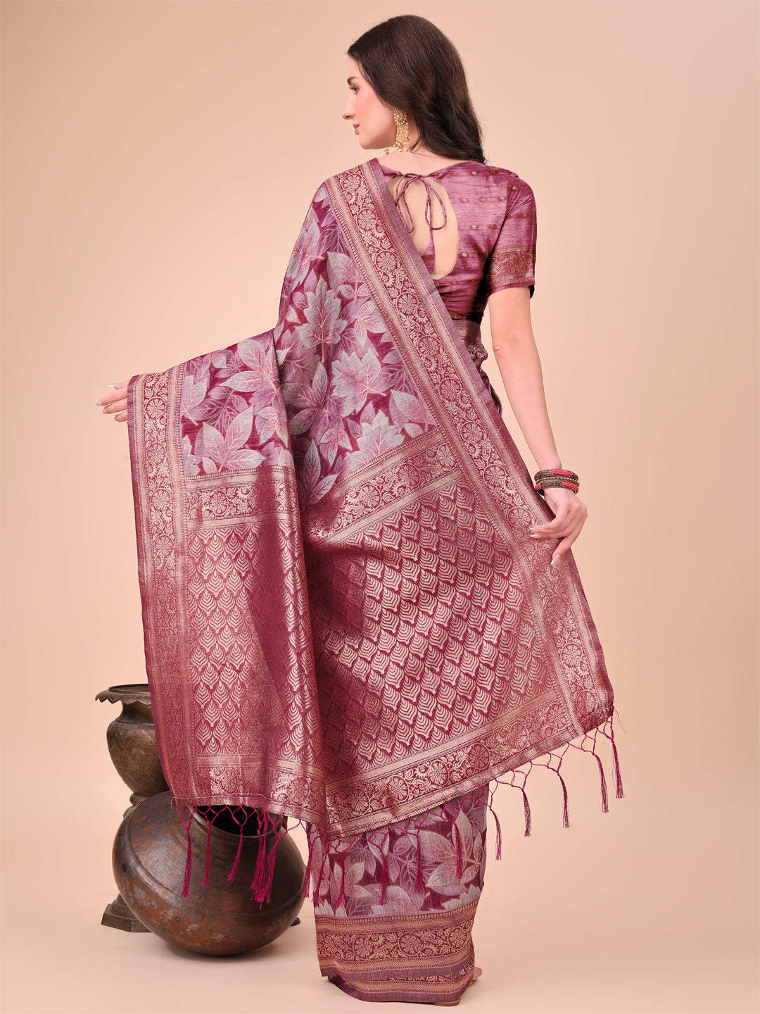 Elegant Purple Cotton Silk Saree with Floral Design & Rich Pallu