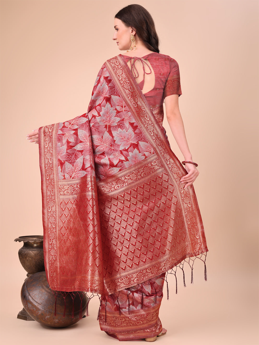 Elegant Red Cotton Silk Saree with Floral Design & Rich Pallu