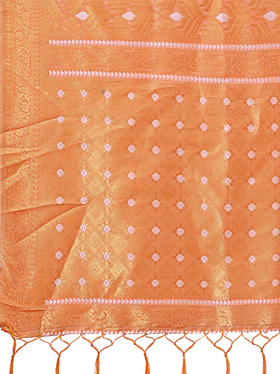 Astita Elegant Peach Linen Saree with Silver Zari Butta & Pallu โ Daily Wear | Festive Look | Soft Feel