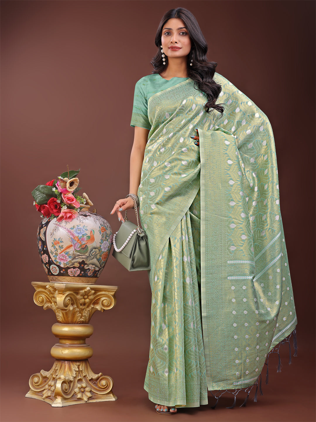 Astita Elegant Teal Linen Saree with Silver Zari Butta & Pallu โ Daily Wear | Festive Look | Soft Feel