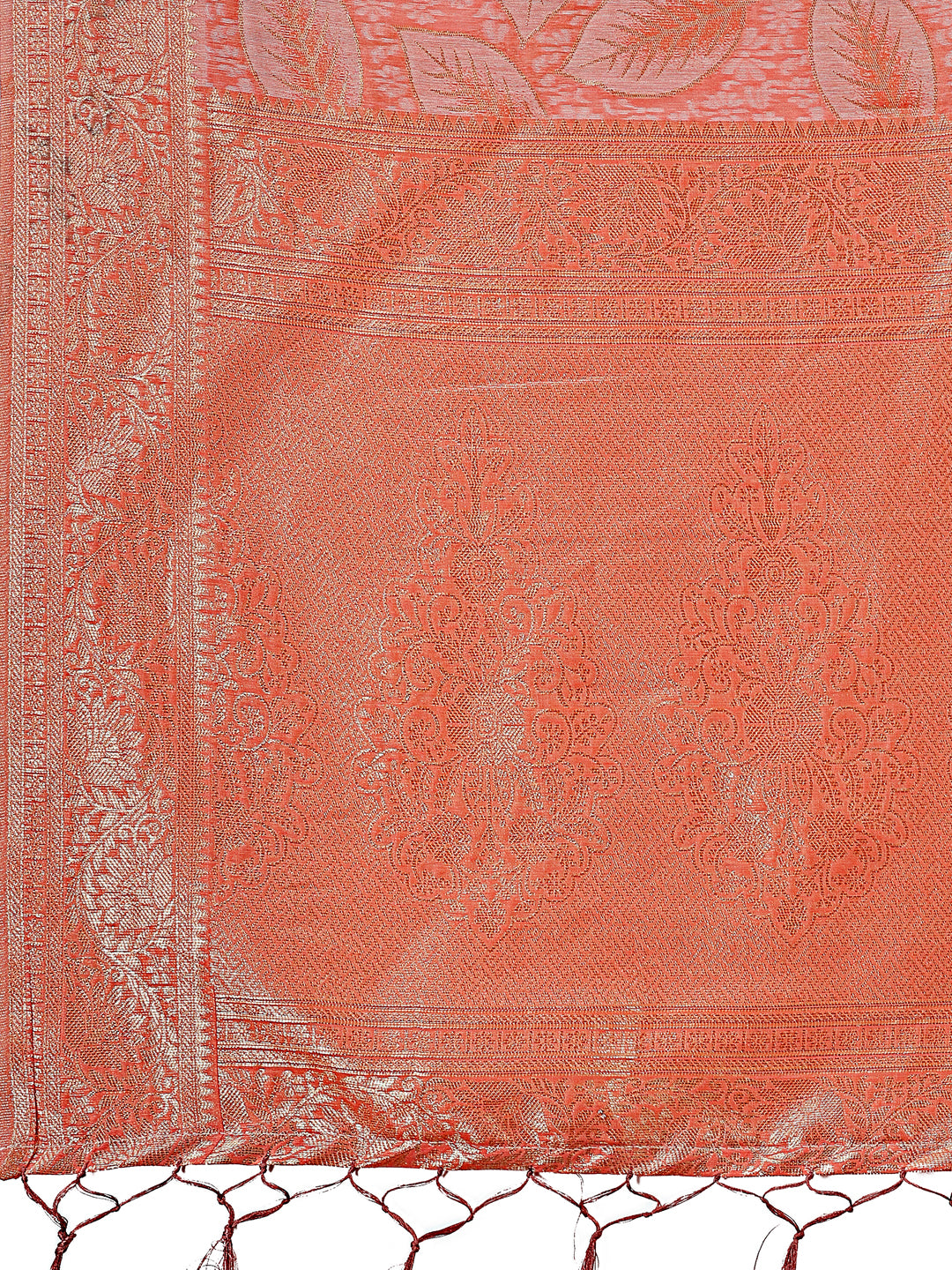 Astita Peach Pink Linen Cotton Saree with Golden Zari Leaf Design & Elegant Pallu β Festive | Office | Daily Wear