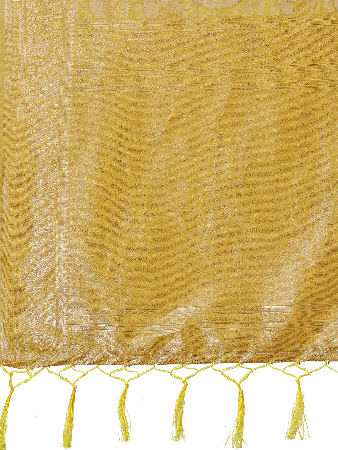 Astita Yellow Linen Cotton Saree with Golden Zari Leaf Design & Elegant Pallu β Festive | Office | Daily Wear
