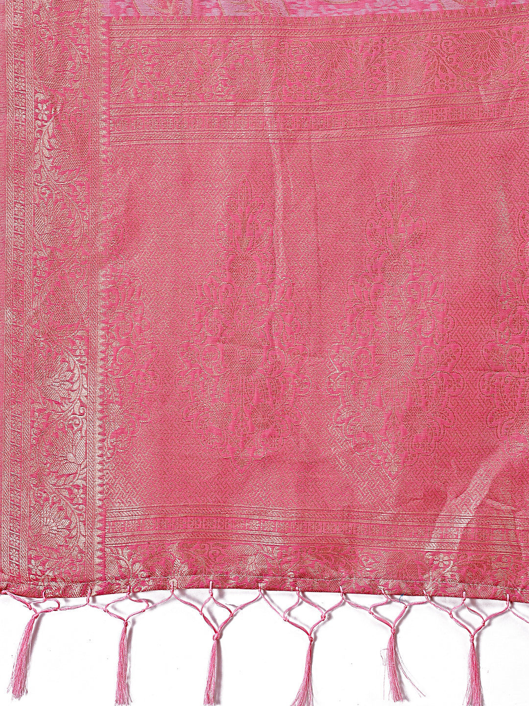 Astita Pink Linen Cotton Saree with Golden Zari Leaf Design & Elegant Pallu β Festive | Office | Daily Wear