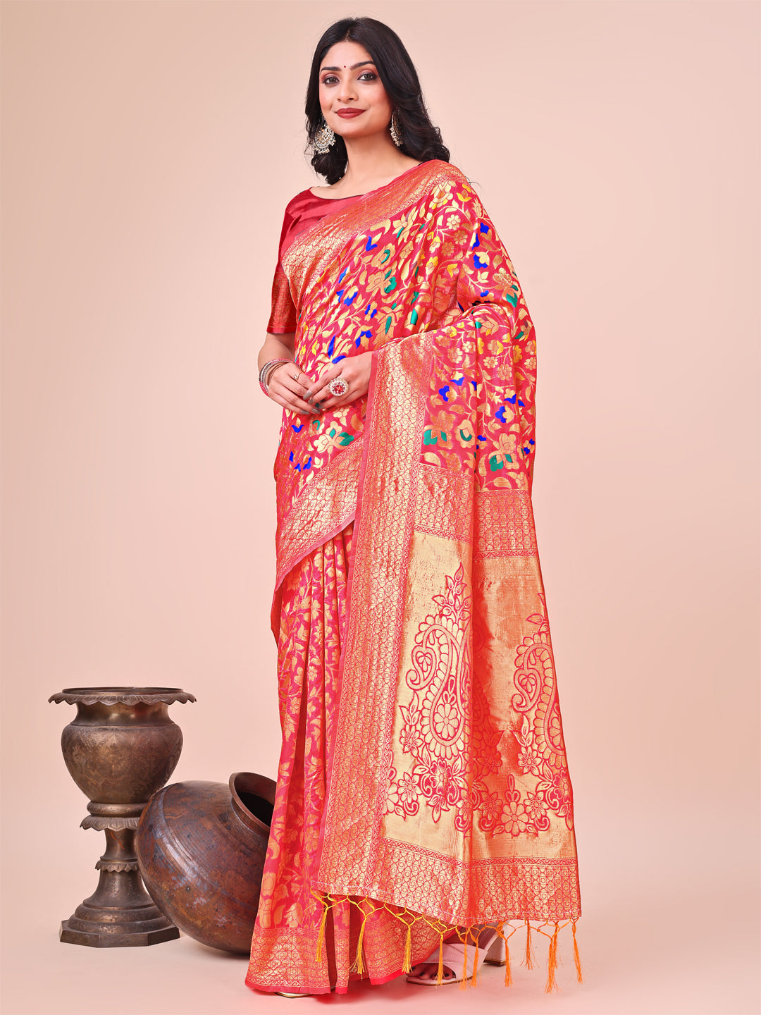 Astita Majestic Maroon Silk Saree with Gold Zari & Floral Design – Perfect for Festive & Traditional Occasions