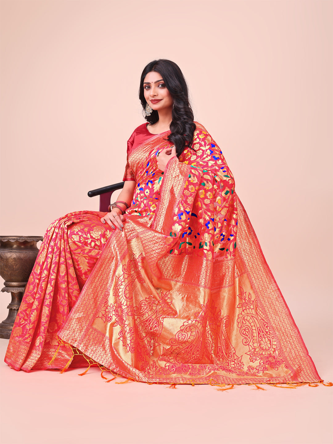 Astita Majestic Maroon Silk Saree with Gold Zari & Floral Design – Perfect for Festive & Traditional Occasions