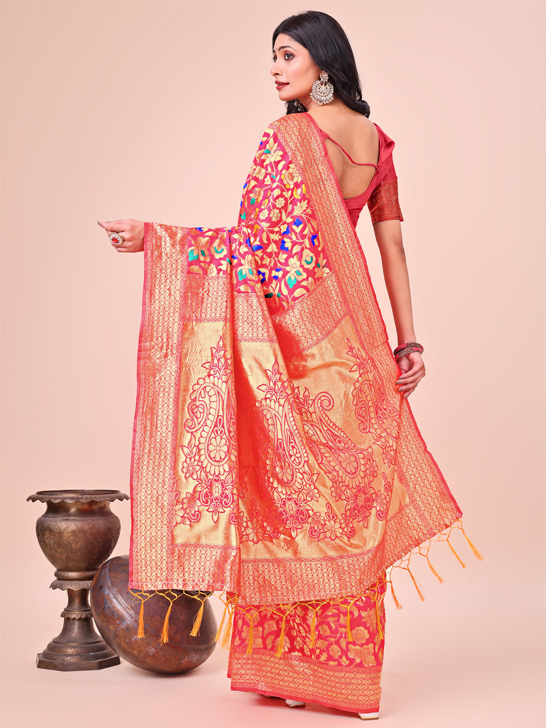 Astita Majestic Maroon Silk Saree with Gold Zari & Floral Design – Perfect for Festive & Traditional Occasions