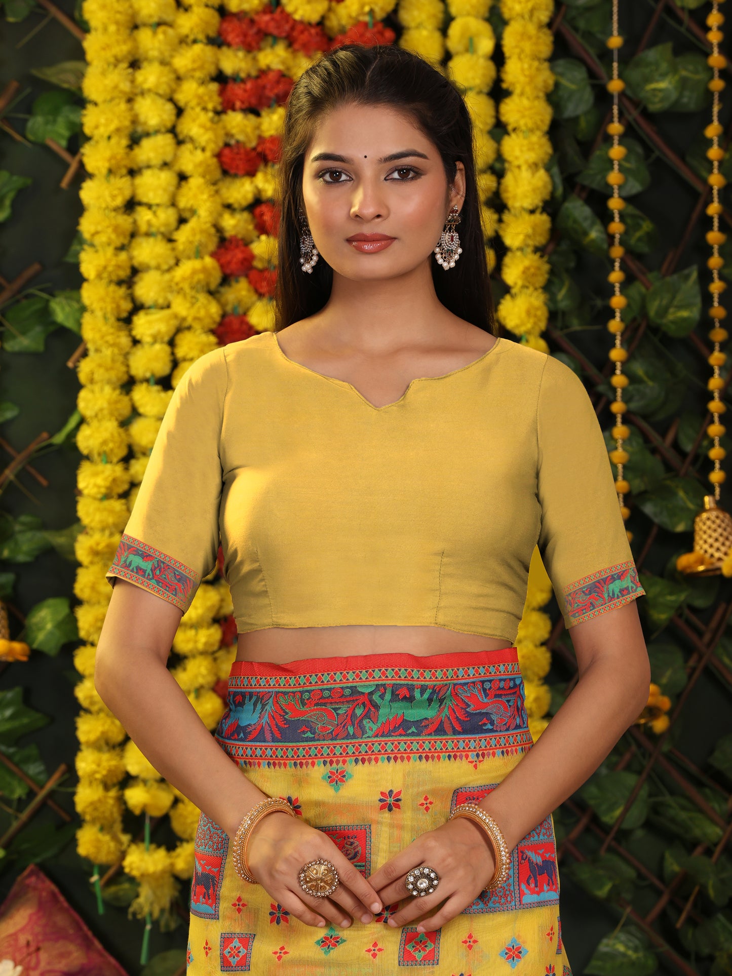 Astita Yellow Linen Cotton Saree with Multicolor Ethnic Print – Soft & Lightweight Saree for Festive, Daily, and Office Wear