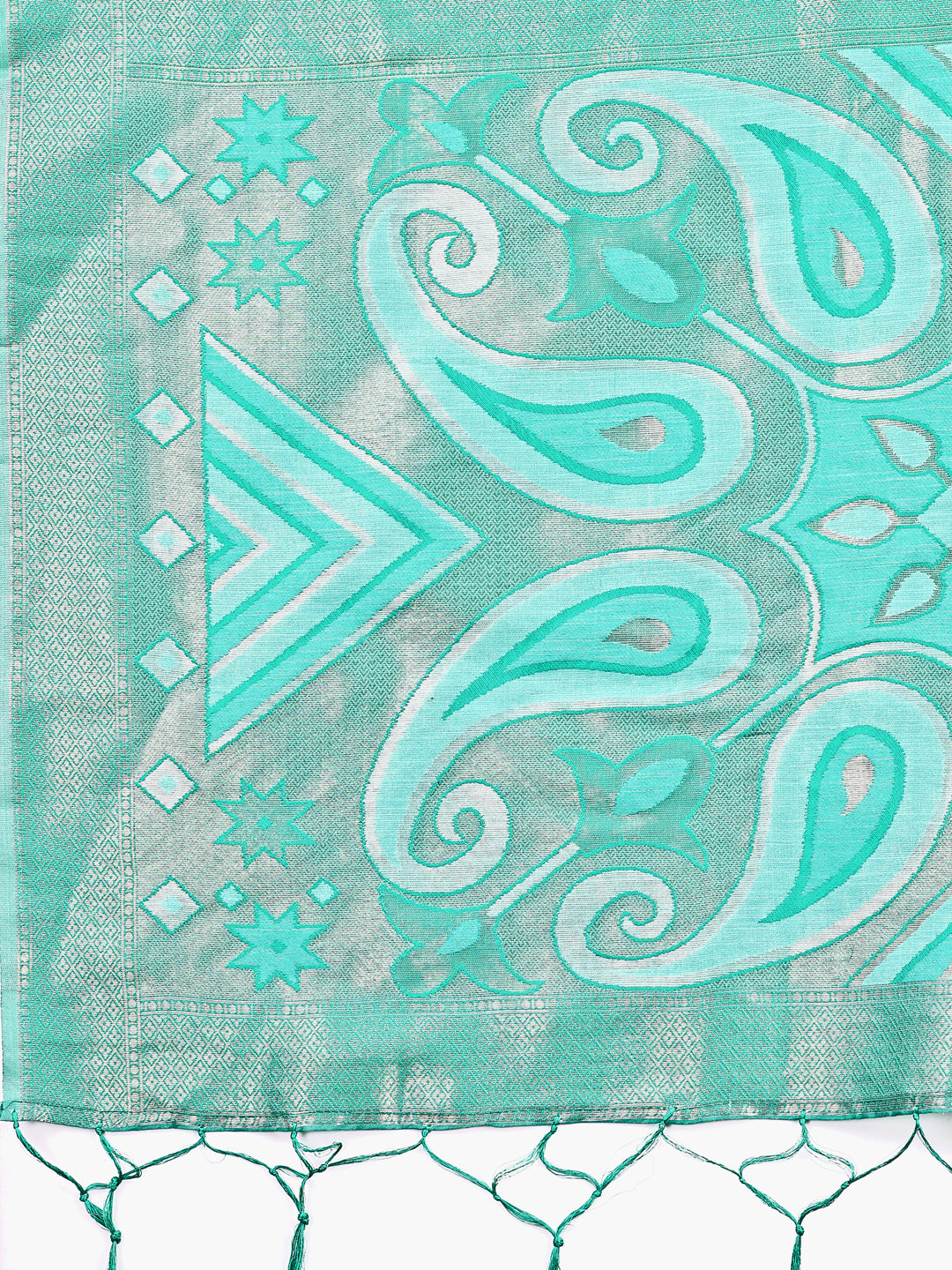 Astita Grace in Every Thread: Sea green Patola Linen Cotton Saree Woven with Cultural Elegance