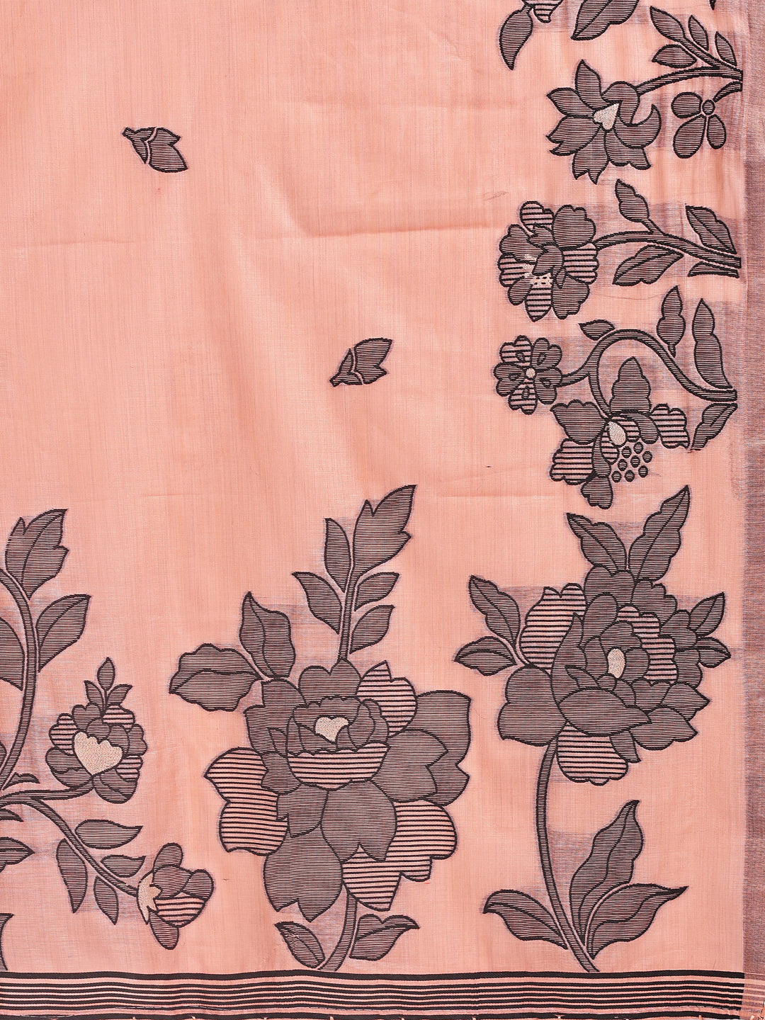 Astita Orange Linen Cotton Saree with Elegant Black Floral Print β Lightweight & Stylish Saree for Festive and Office Wear
