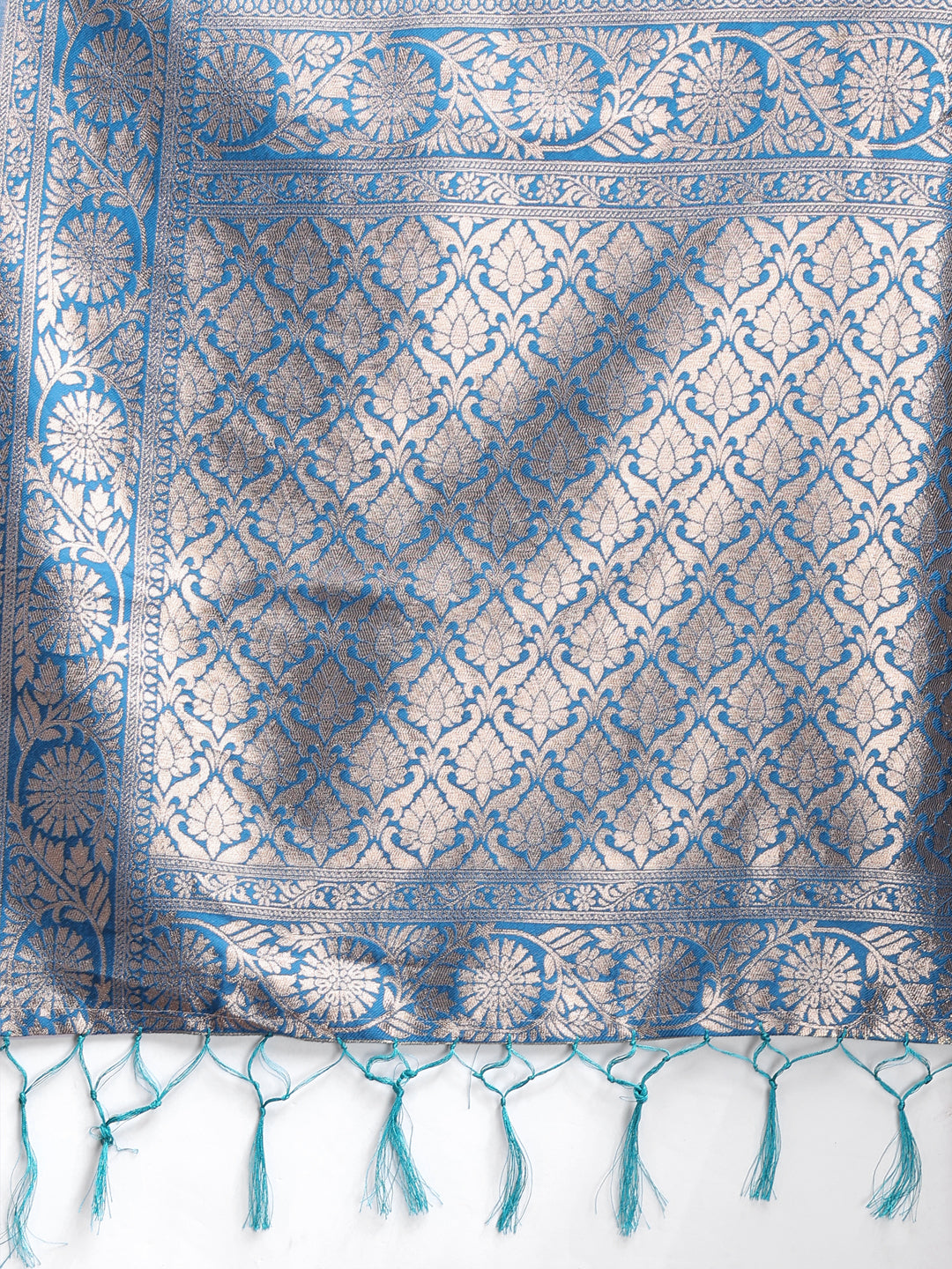 Astita White & Sky Blue Woven Linen Cotton Saree with Rich Zari Border – Soft Festive Wear Saree for Women