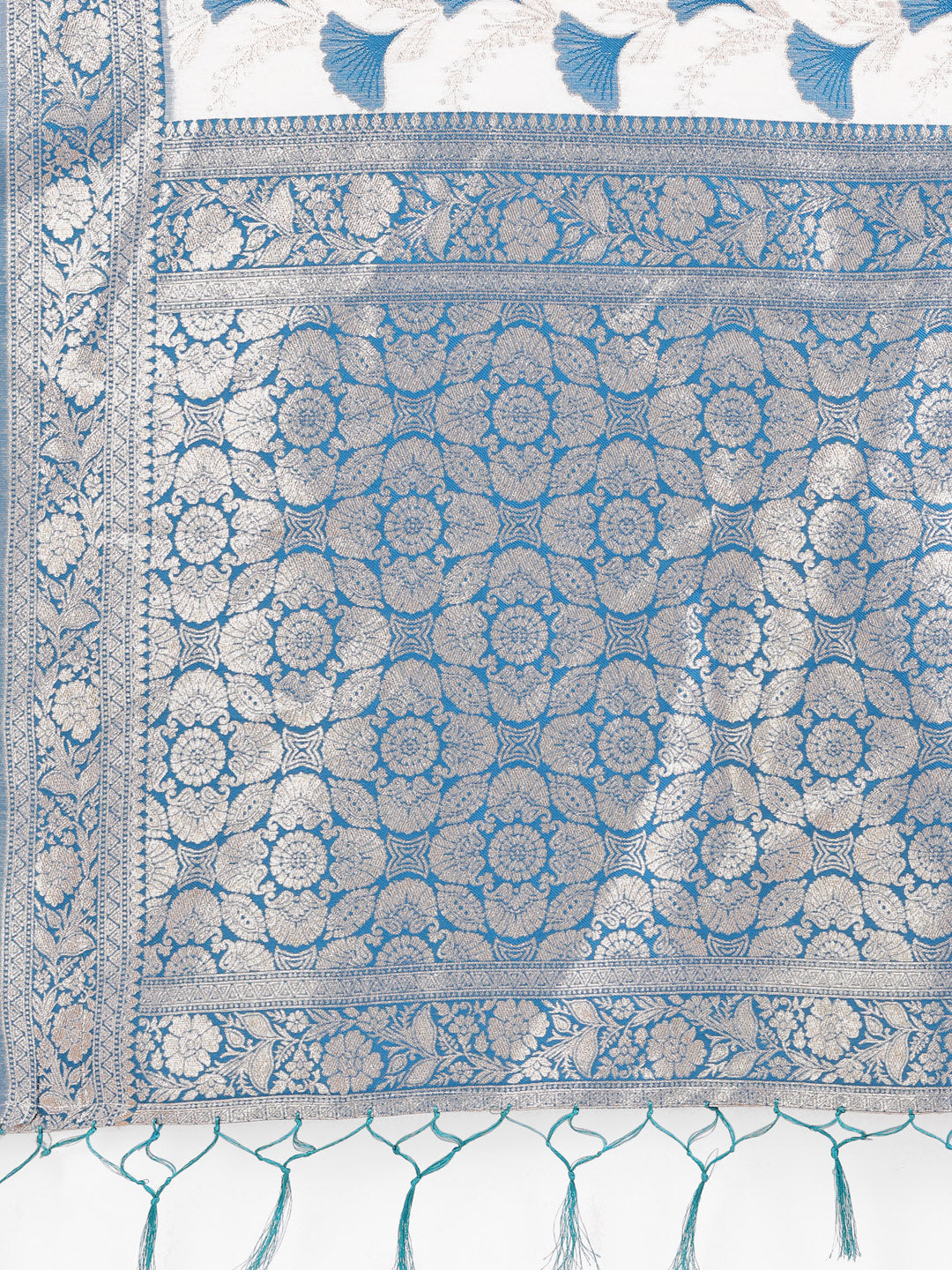 Elegant Off-White & Sky Blue Linen Cotton Saree with Zari Woven Border and Pallu