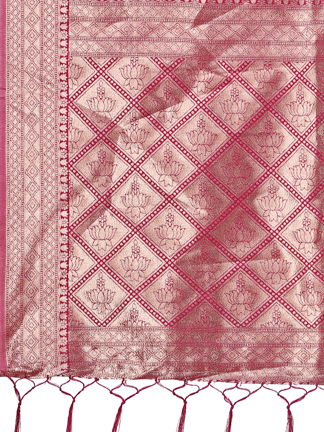 Astita Elegant Pink & Cream Linen Saree with Geometric Design and Zari Border – Festive & Party Wear