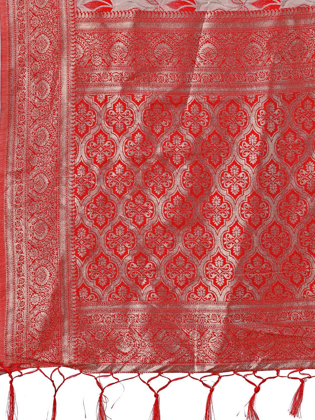 Stunning Beige & Red Linen Saree with Floral Print and Rich Zari Pallu – Festive & Traditional Wear