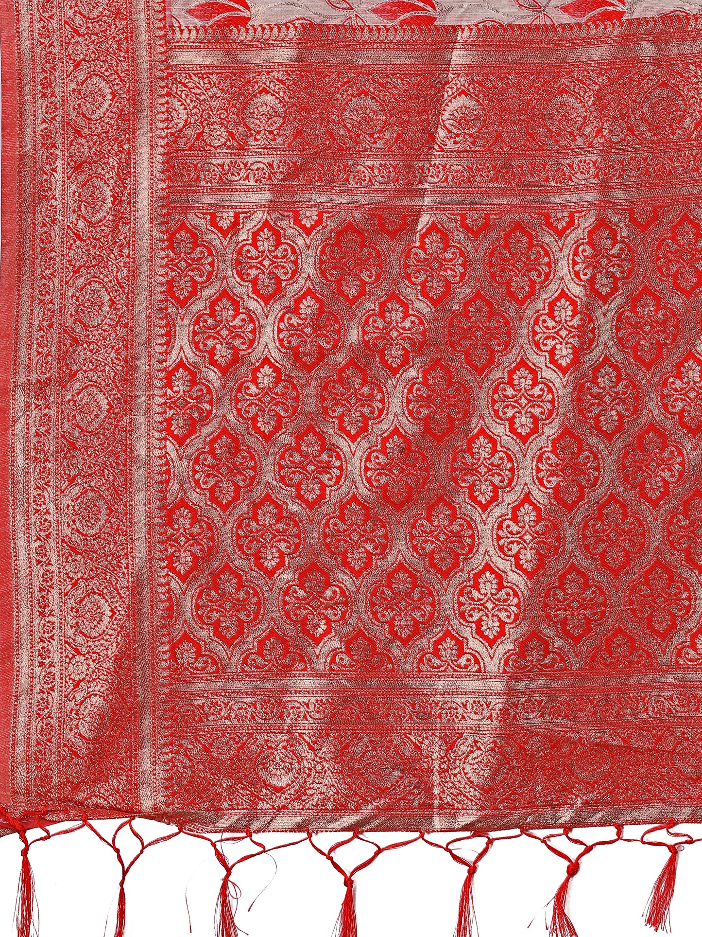 Stunning Beige & Red Linen Saree with Floral Print and Rich Zari Pallu – Festive & Traditional Wear