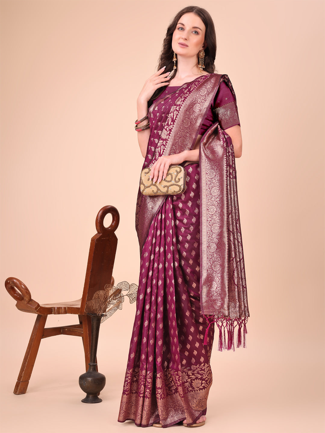 Astita Purple Banarasi Silk Saree with Silver Zari Woven Pallu & Border โ Wedding & Festive Wear Elegance