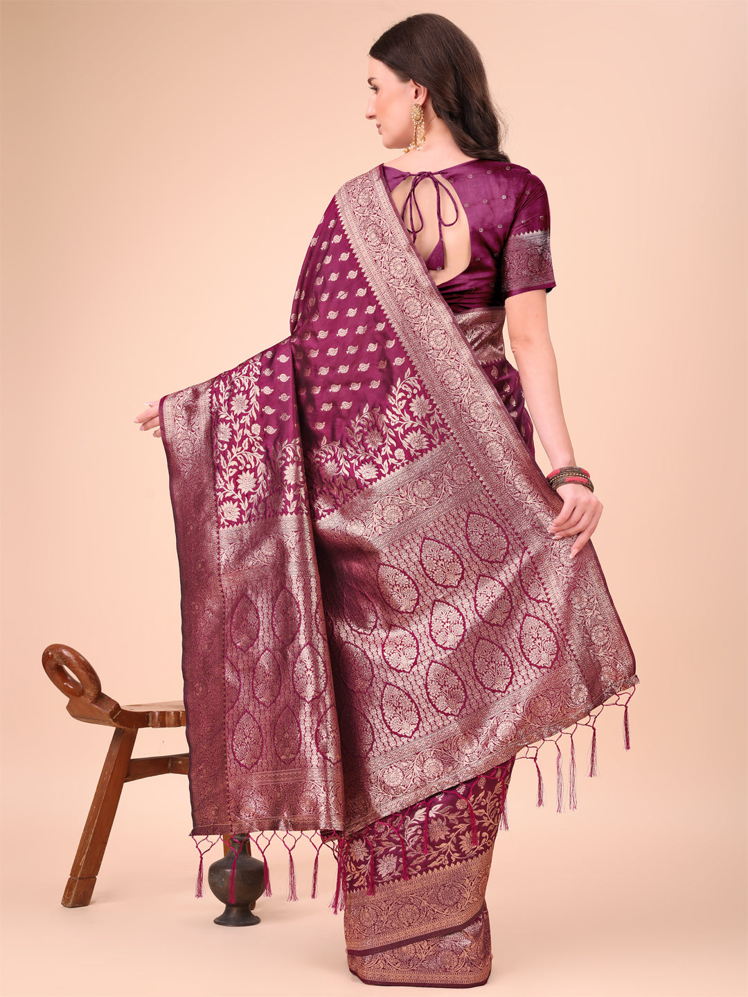 Astita Purple Banarasi Silk Saree with Silver Zari Woven Pallu & Border โ Wedding & Festive Wear Elegance